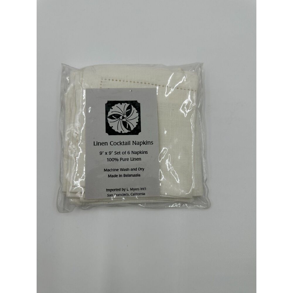 Linen Cocktail Napkins 9 x 9” Ladder Hemstitch Set of 6 White NWT - Picture 2 of 4